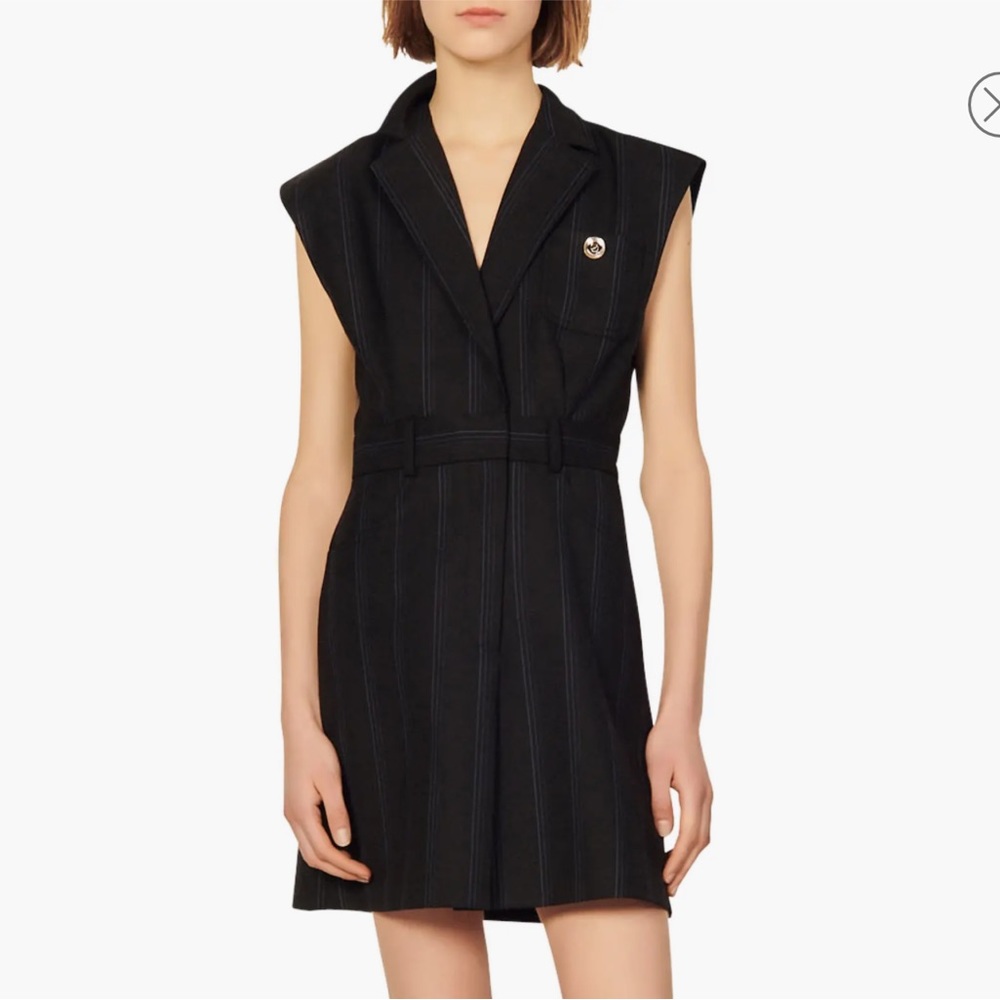 NWT Sandro Vaiana Stripe Tailored Wool Sleeveless Blazer Dress